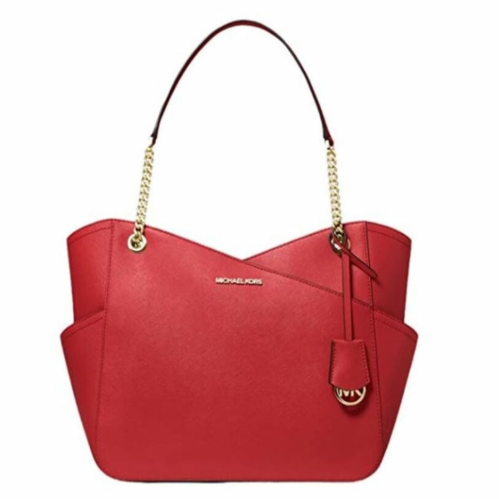 NWT Michael Kors Authentic Jet Set Large X Chain Flame Red Shoulder Tote - Picture 3 of 15